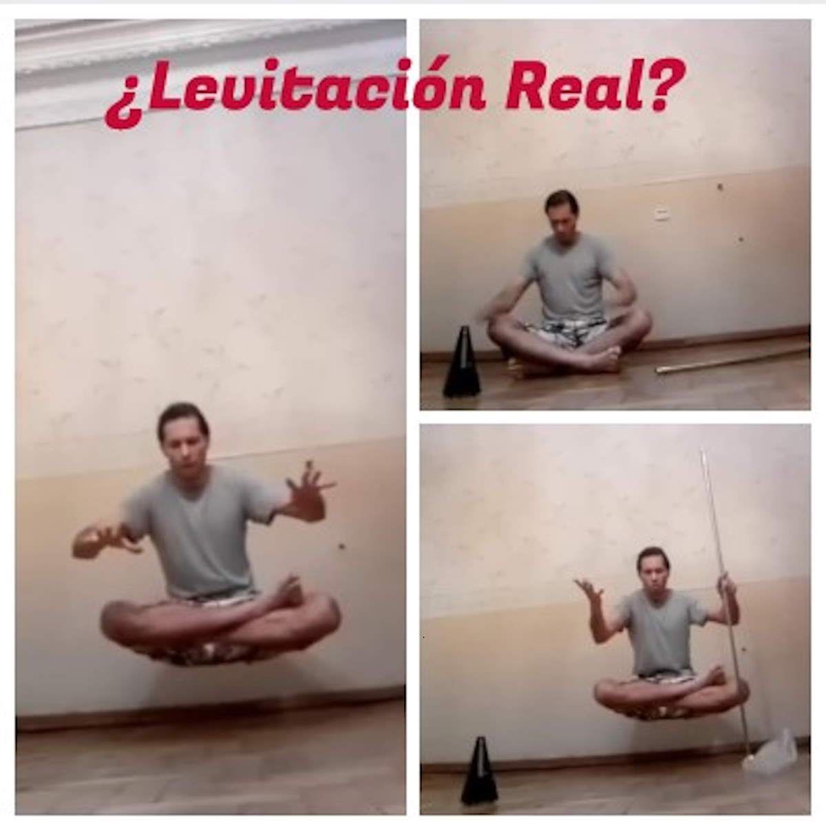 Persona levitando en una habitacion