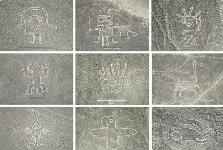 Geoglifos delineados con líneas blancas en Nazca