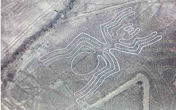 Vista aérea del geoglifo de la araña en Nazca